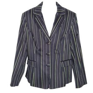 NEW John Meyer Fitted Blazer Jacket Navy Blue Sz 18 Green & White Stripes
